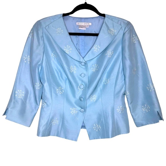 MAGGY LONDON Light Blue Vintage Silk Skirt Suit Set | Size 10 - Picture 3 of 10